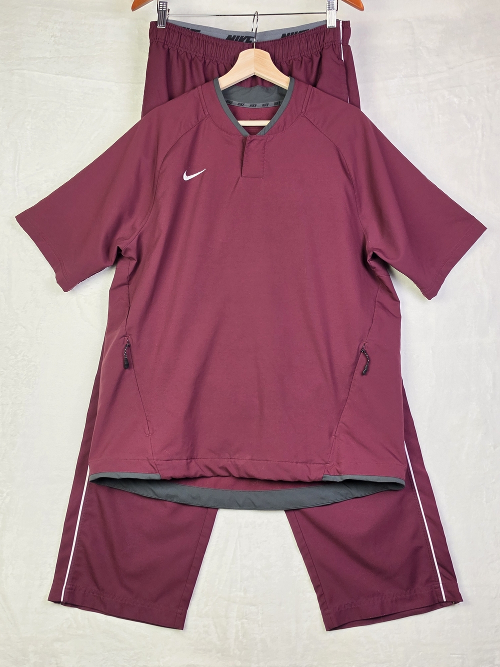 Nike Baseball Hot‎ Jacket Set Mens Large Maroon Pullover Top and Pants Dri-Fit